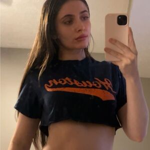 navy and orange ultra cropped houston t shirt
